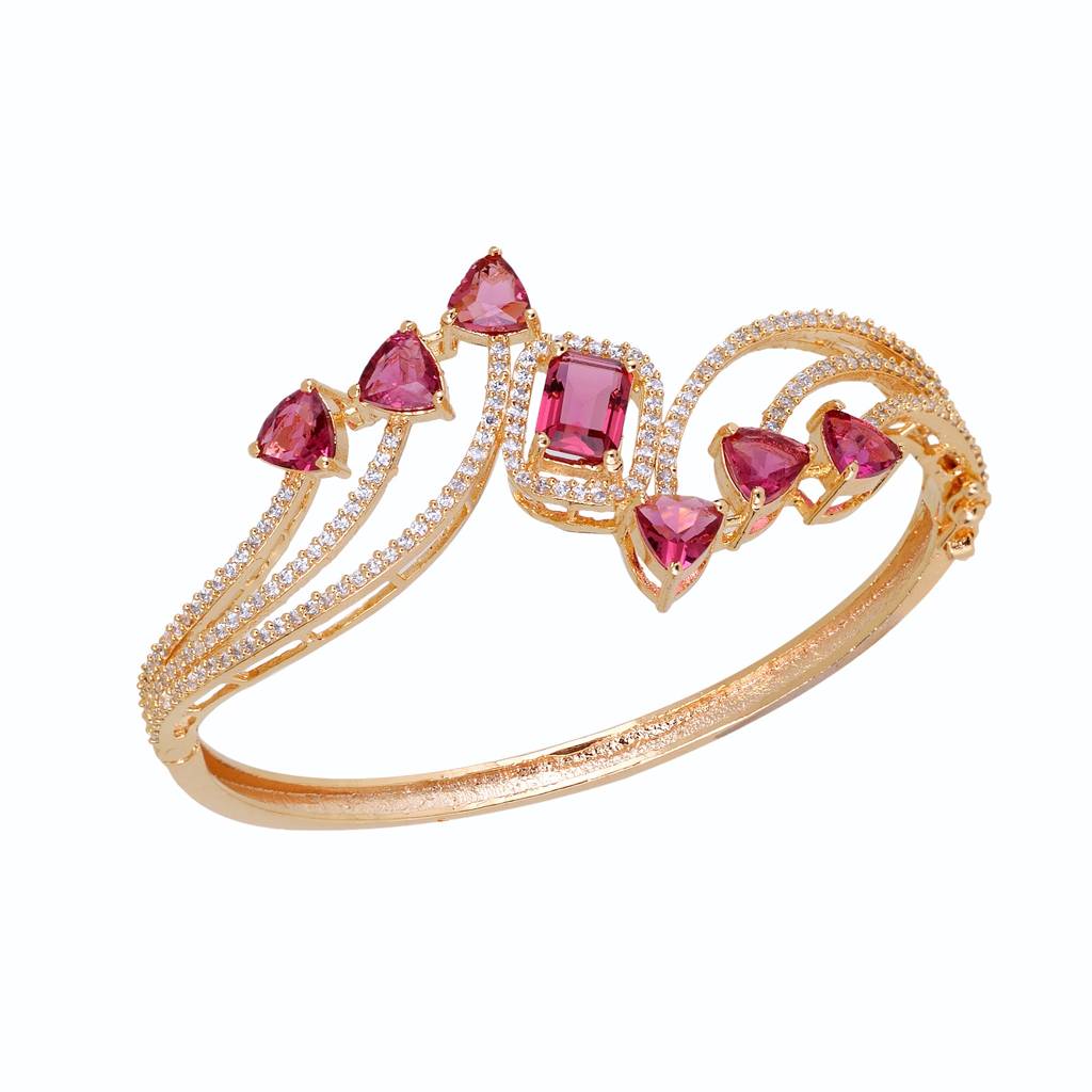 Saraf Jewellery, Gold Plated With Red American Diamond Studded Handcrafted Stylish Bracelet For Women & Girls : SJBR1104