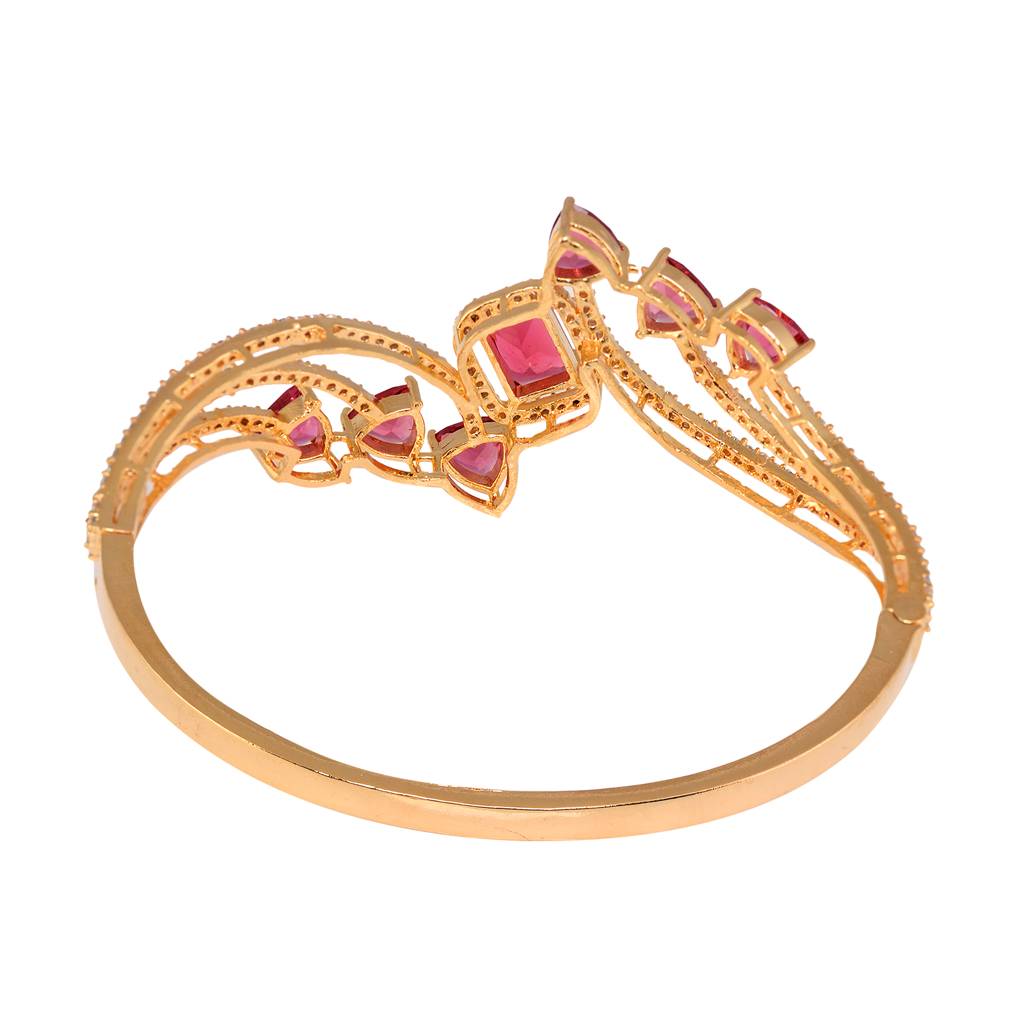 Saraf Jewellery, Gold Plated With Red American Diamond Studded Handcrafted Stylish Bracelet For Women & Girls : SJBR1104