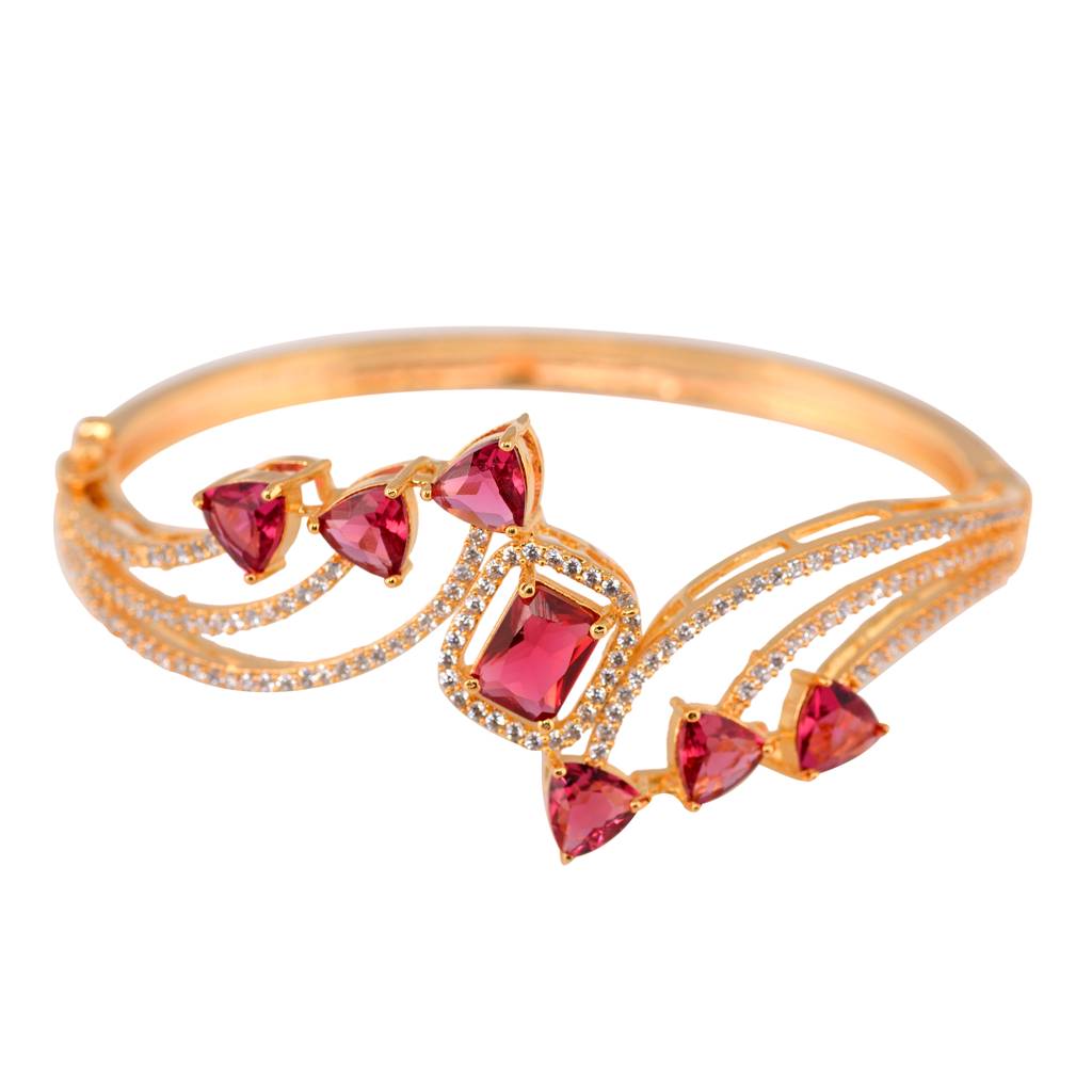 Saraf Jewellery, Gold Plated With Red American Diamond Studded Handcrafted Stylish Bracelet For Women & Girls : SJBR1104