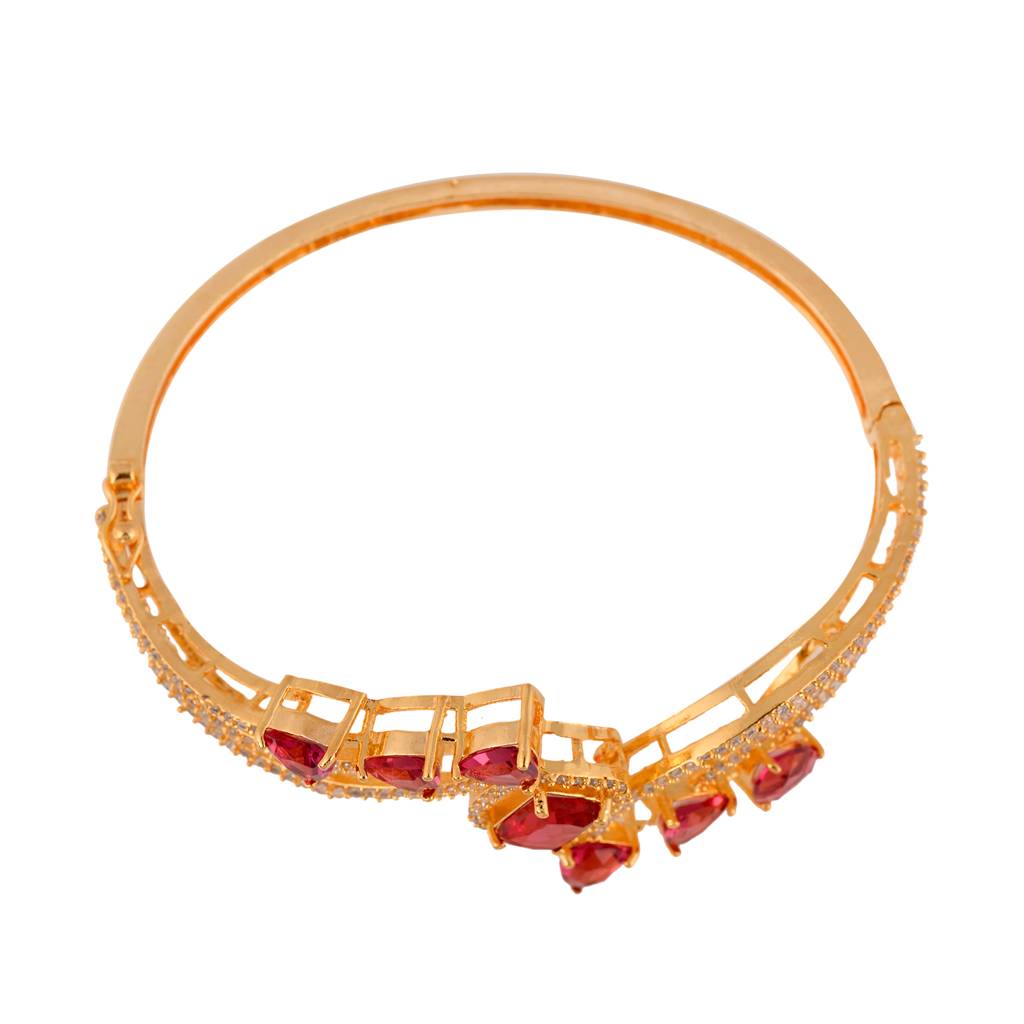 Saraf Jewellery, Gold Plated With Red American Diamond Studded Handcrafted Stylish Bracelet For Women & Girls : SJBR1104