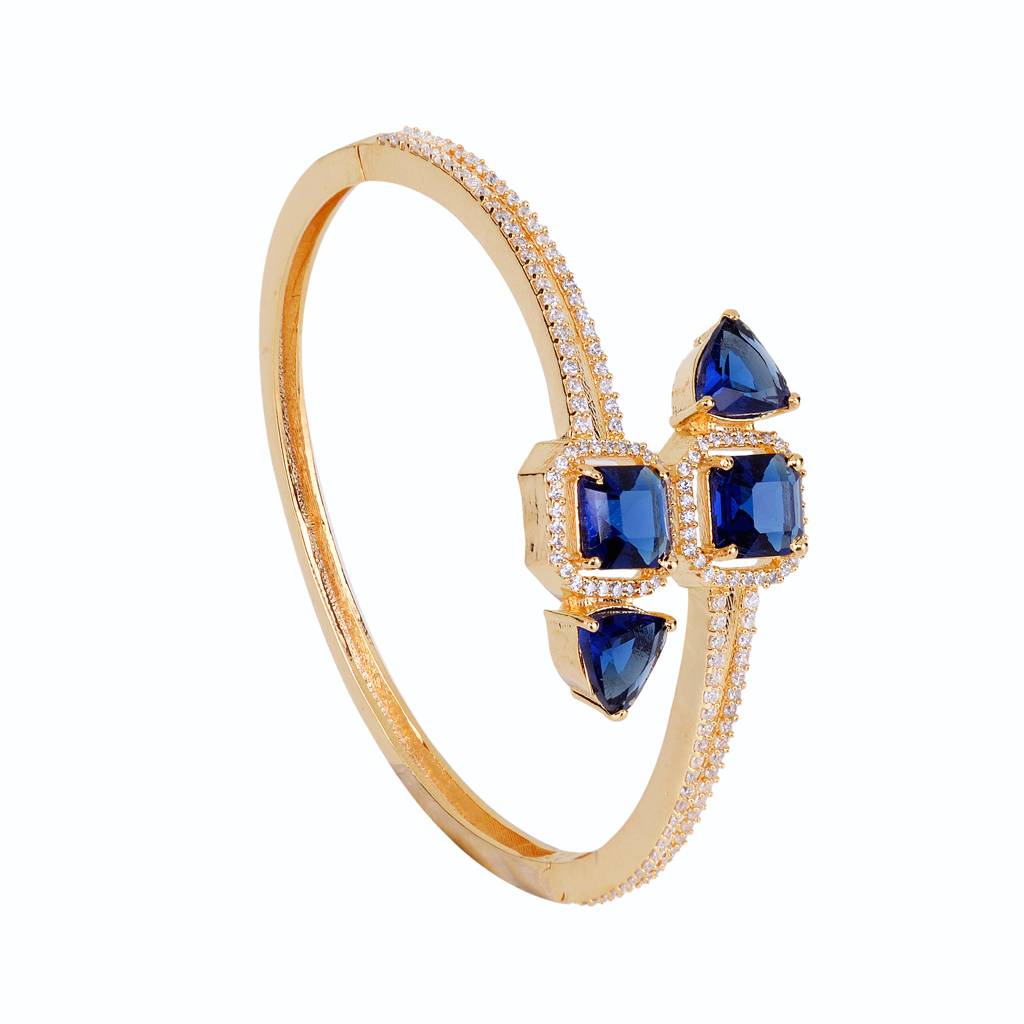 Saraf Jewellery, Gold Plated With Blue American Diamond Studded Handcrafted Stylish Bracelet For Women & Girl : SJBR1105