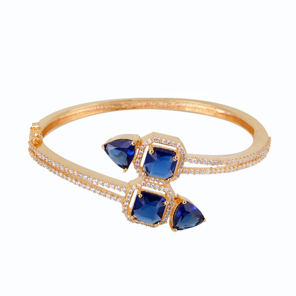 Saraf Jewellery, Gold Plated With Blue American Diamond Studded Handcrafted Stylish Bracelet For Women & Girl : SJBR1105