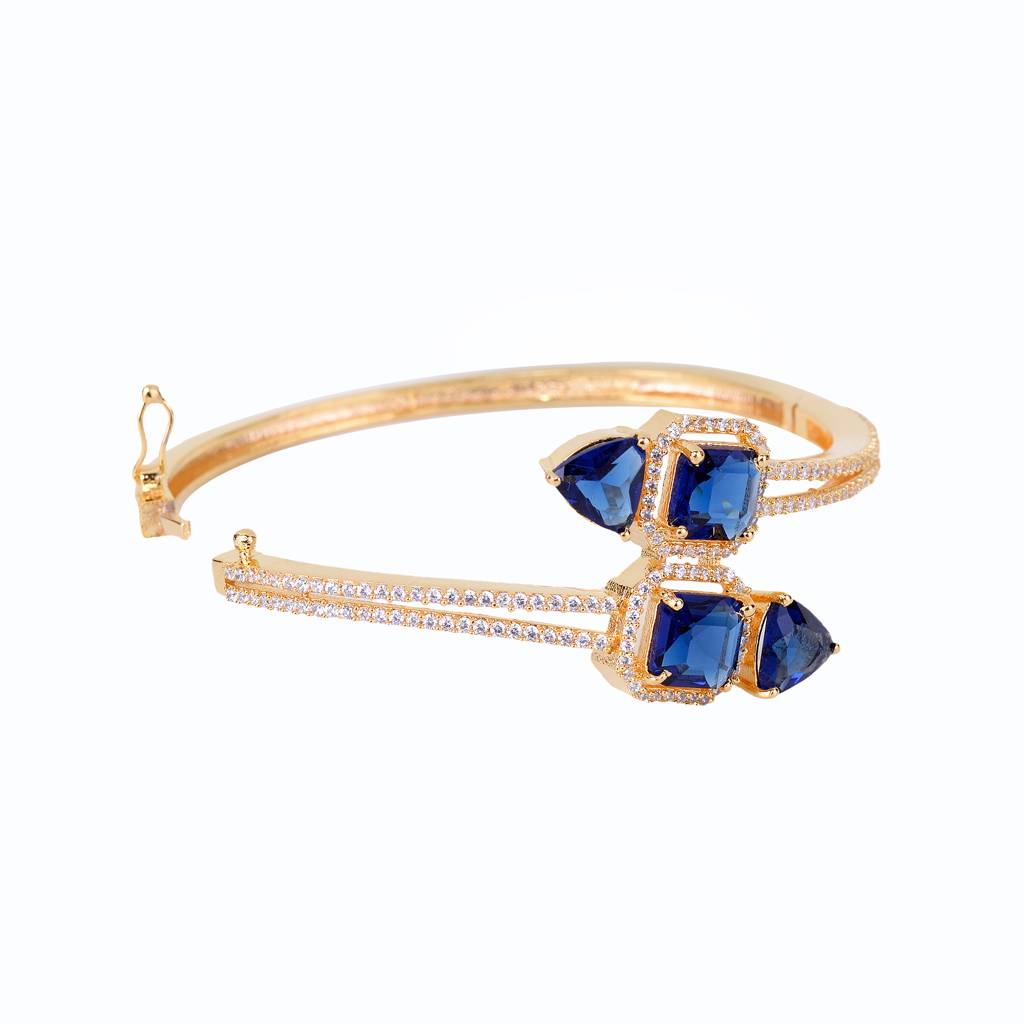 Saraf Jewellery, Gold Plated With Blue American Diamond Studded Handcrafted Stylish Bracelet For Women & Girl : SJBR1105
