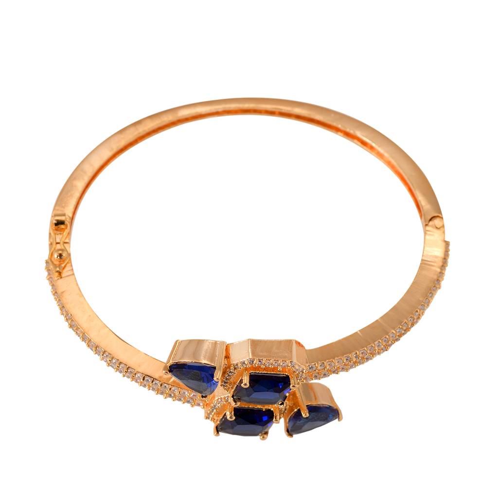 Saraf Jewellery, Gold Plated With Blue American Diamond Studded Handcrafted Stylish Bracelet For Women & Girl : SJBR1105