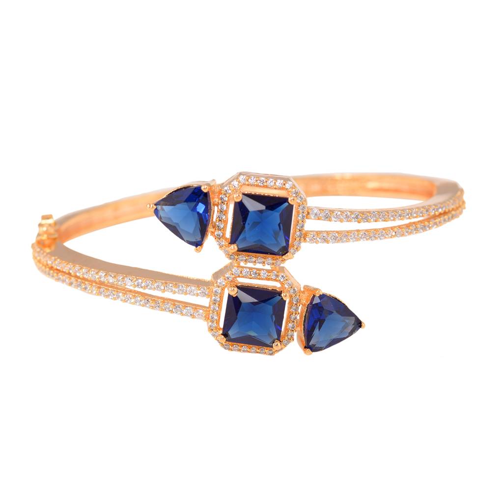 Saraf Jewellery, Gold Plated With Blue American Diamond Studded Handcrafted Stylish Bracelet For Women & Girl : SJBR1105