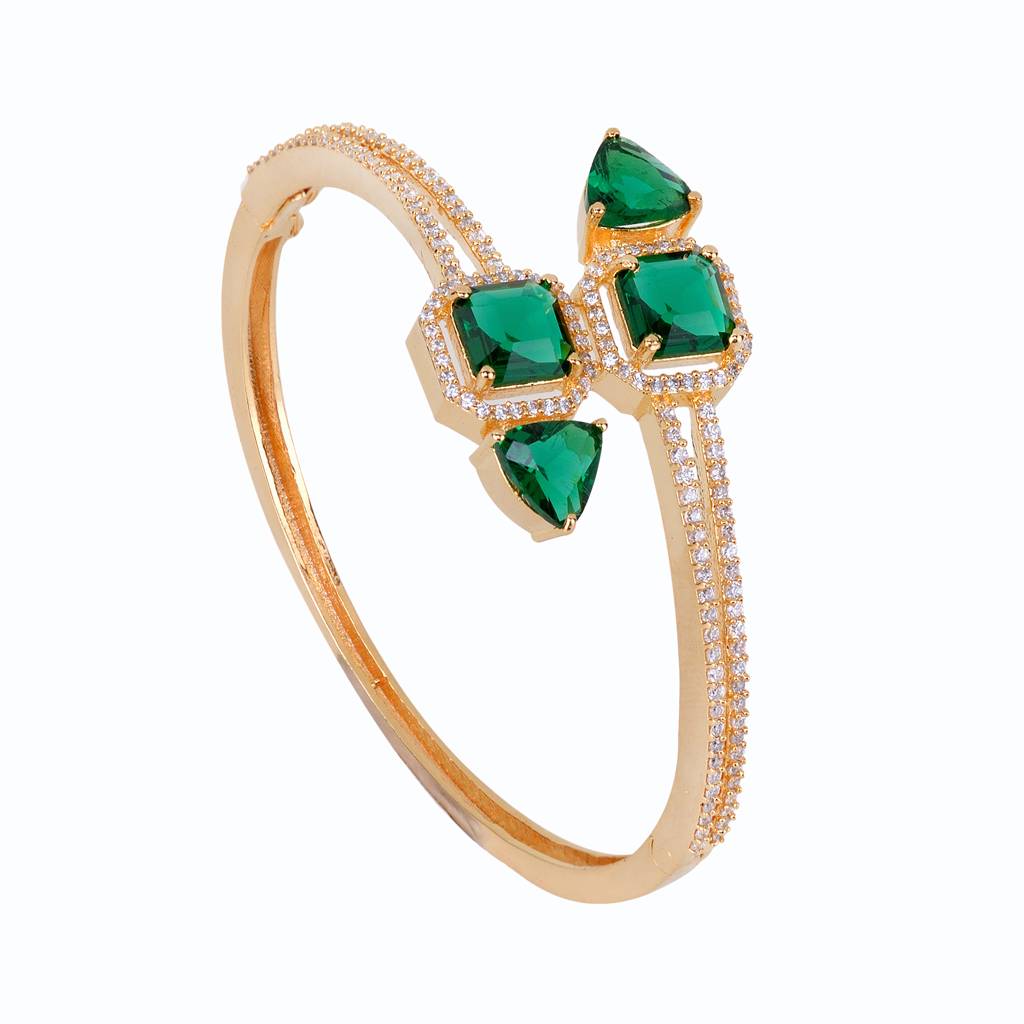 Saraf Jewellery, Gold Plated With Green American Diamond Studded- Handcrafted Stylish Bracelet For Women & Girls : SJBR1106