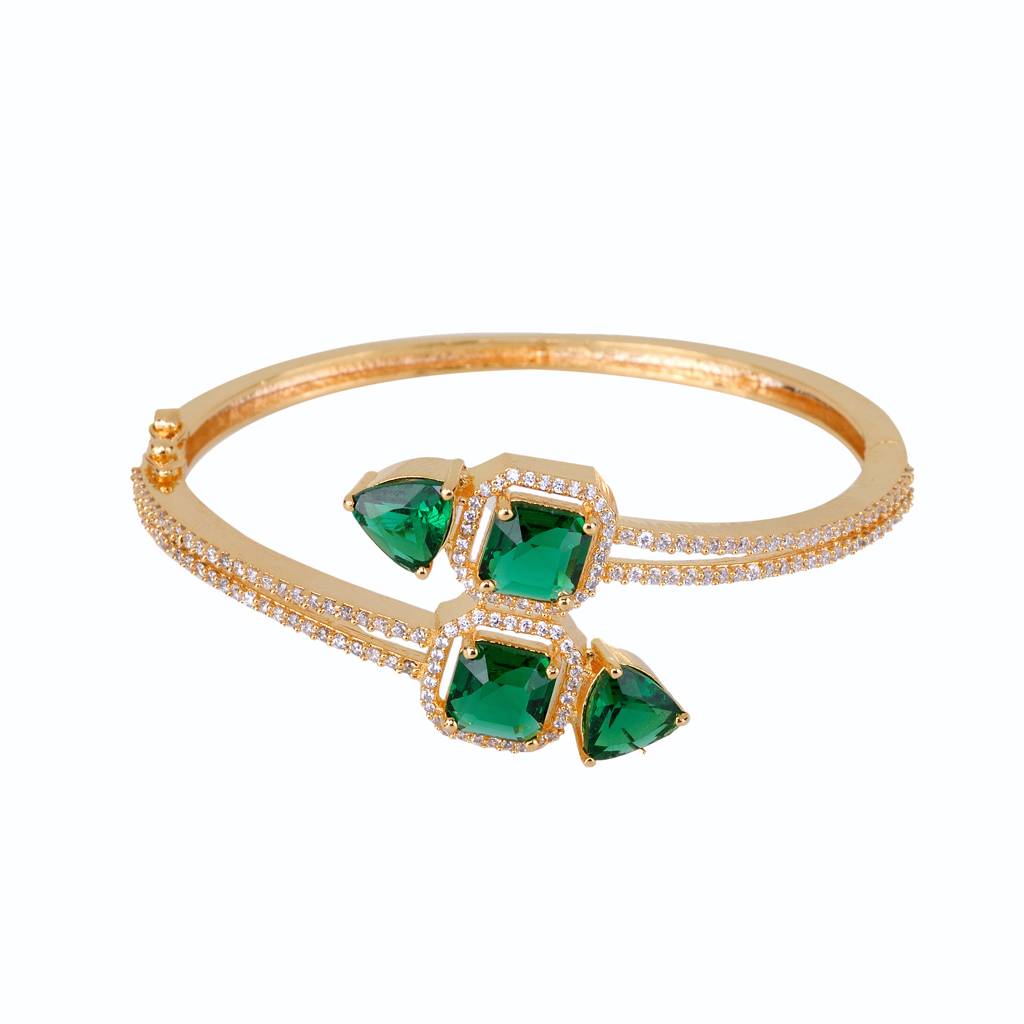 Saraf Jewellery, Gold Plated With Green American Diamond Studded- Handcrafted Stylish Bracelet For Women & Girls : SJBR1106