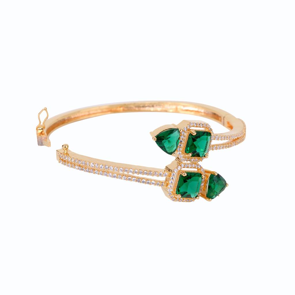 Saraf Jewellery, Gold Plated With Green American Diamond Studded- Handcrafted Stylish Bracelet For Women & Girls : SJBR1106