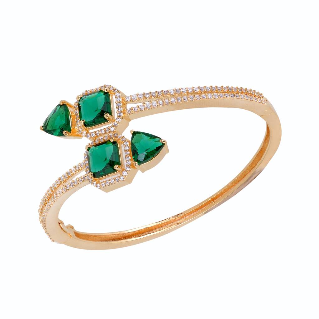 Saraf Jewellery, Gold Plated With Green American Diamond Studded- Handcrafted Stylish Bracelet For Women & Girls : SJBR1106