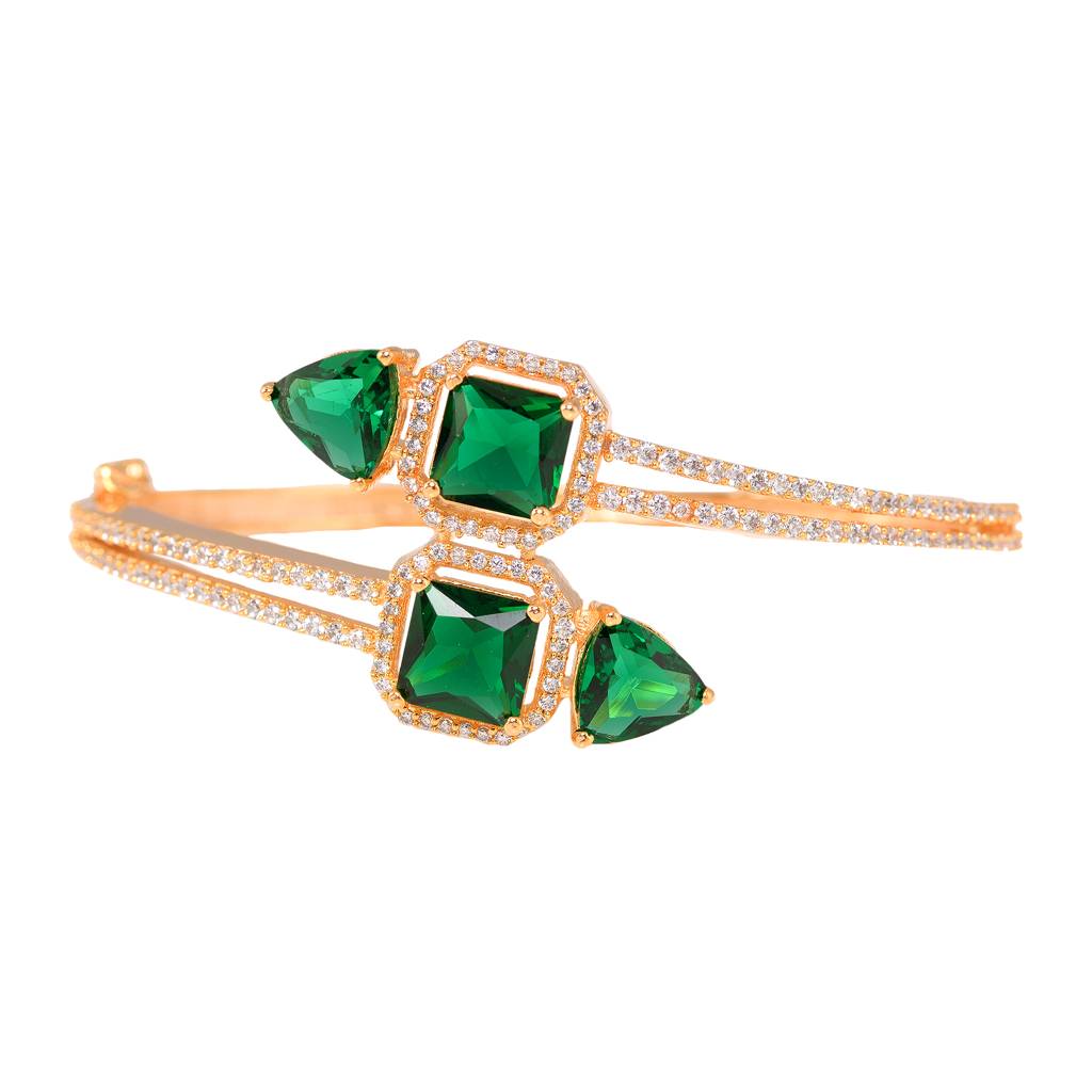 Saraf Jewellery, Gold Plated With Green American Diamond Studded- Handcrafted Stylish Bracelet For Women & Girls : SJBR1106