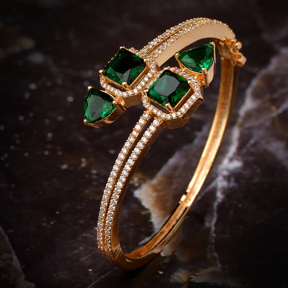 Saraf Jewellery, Gold Plated With Green American Diamond Studded