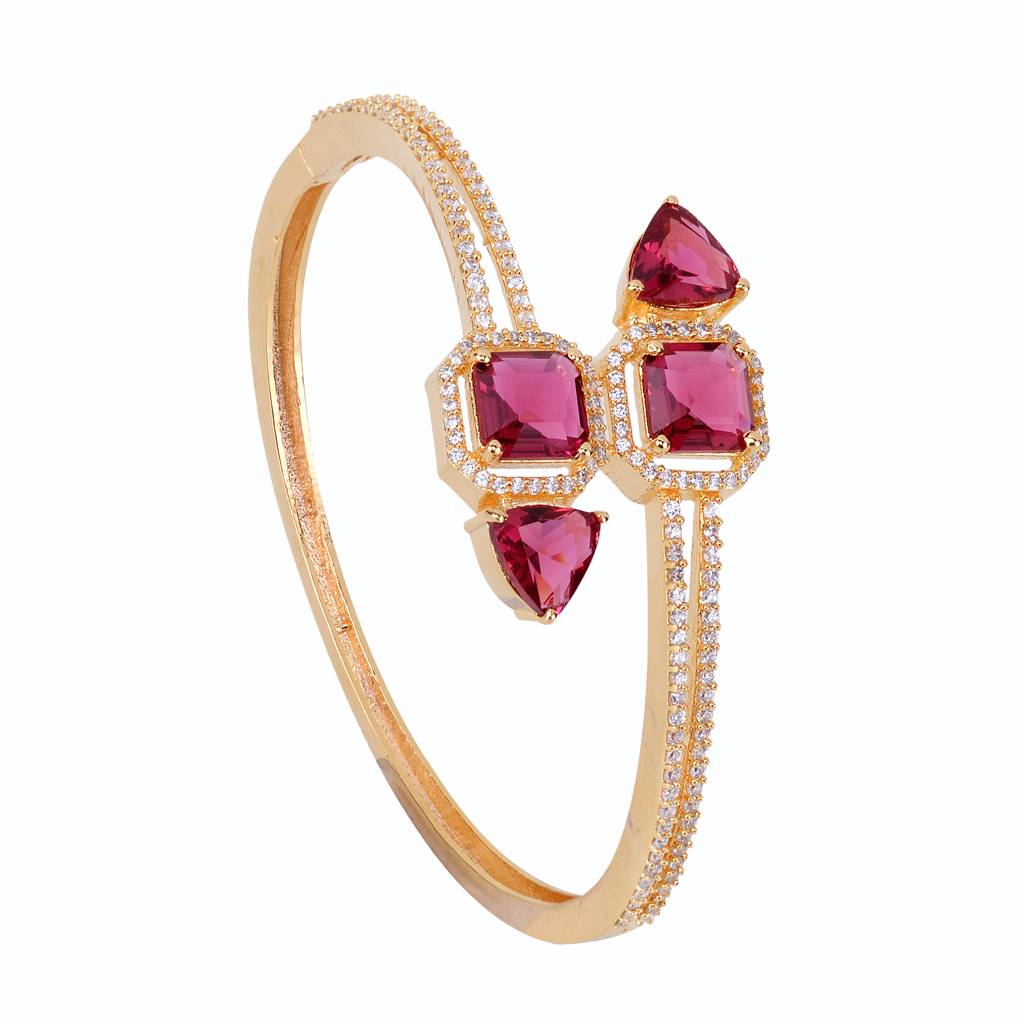 Saraf Jewellery, Gold Plated With Red American Diamond Studded Handcrafted Stylish Bracelet For Women And Girls : SJBR1107