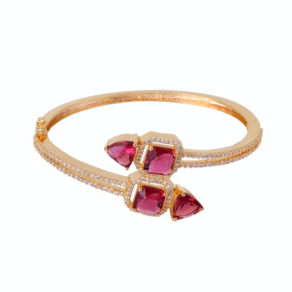 Saraf Jewellery, Gold Plated With Red American Diamond Studded Handcrafted Stylish Bracelet For Women And Girls : SJBR1107