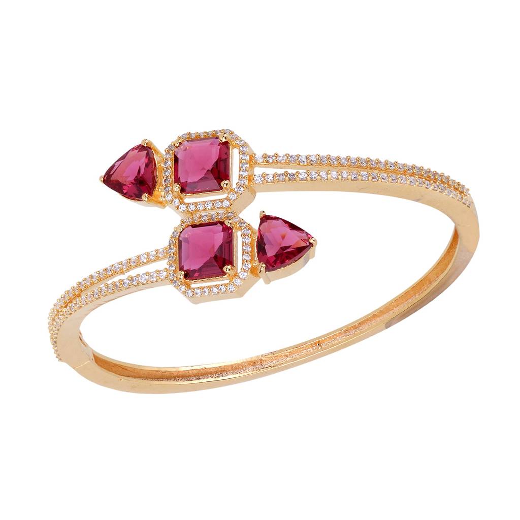 Saraf Jewellery, Gold Plated With Red American Diamond Studded Handcrafted Stylish Bracelet For Women And Girls : SJBR1107