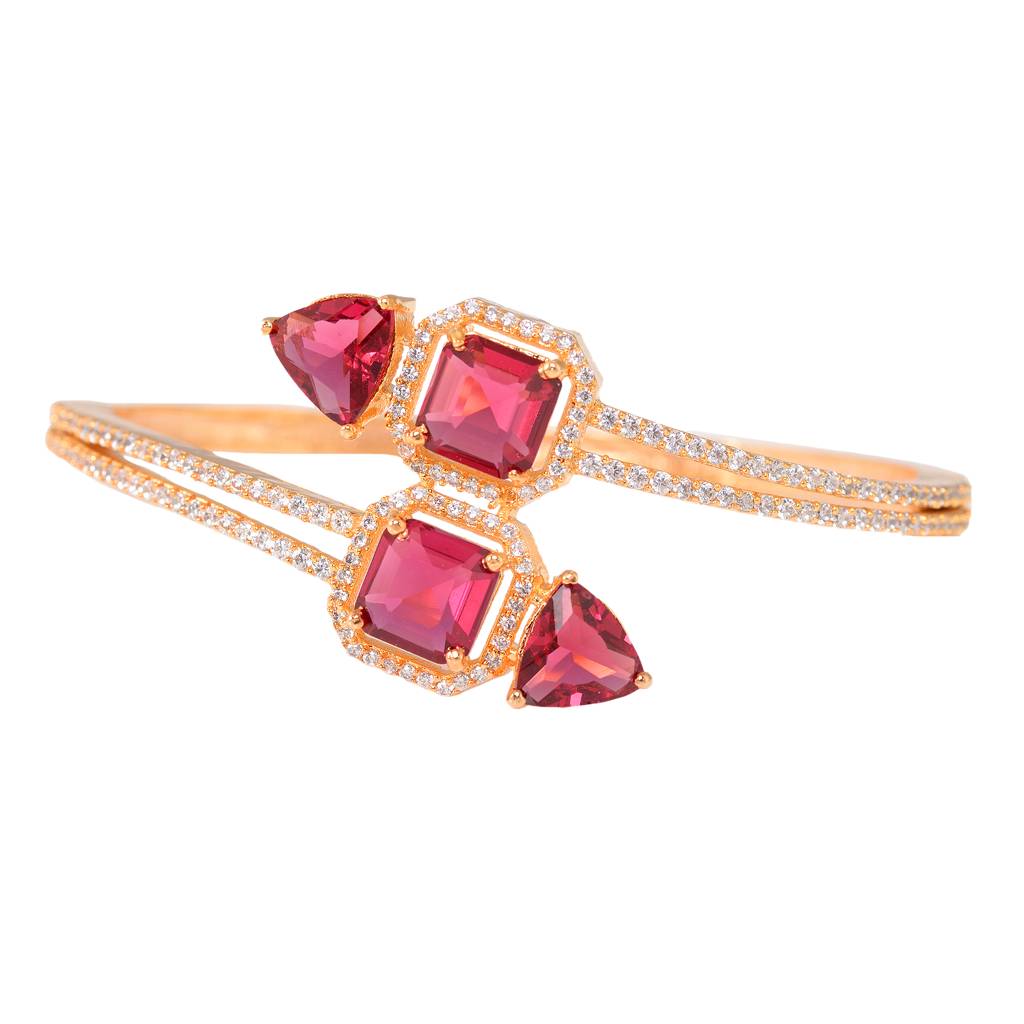 Saraf Jewellery, Gold Plated With Red American Diamond Studded Handcrafted Stylish Bracelet For Women And Girls : SJBR1107