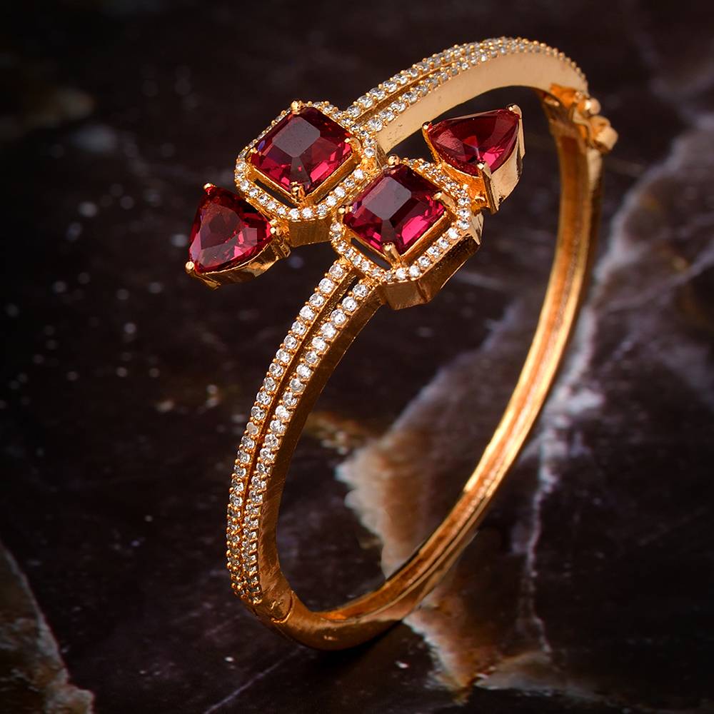 Saraf Jewellery, Gold Plated With Red American Diamond Studded Handcrafted Stylish Bracelet For Women And Girls : SJBR1107