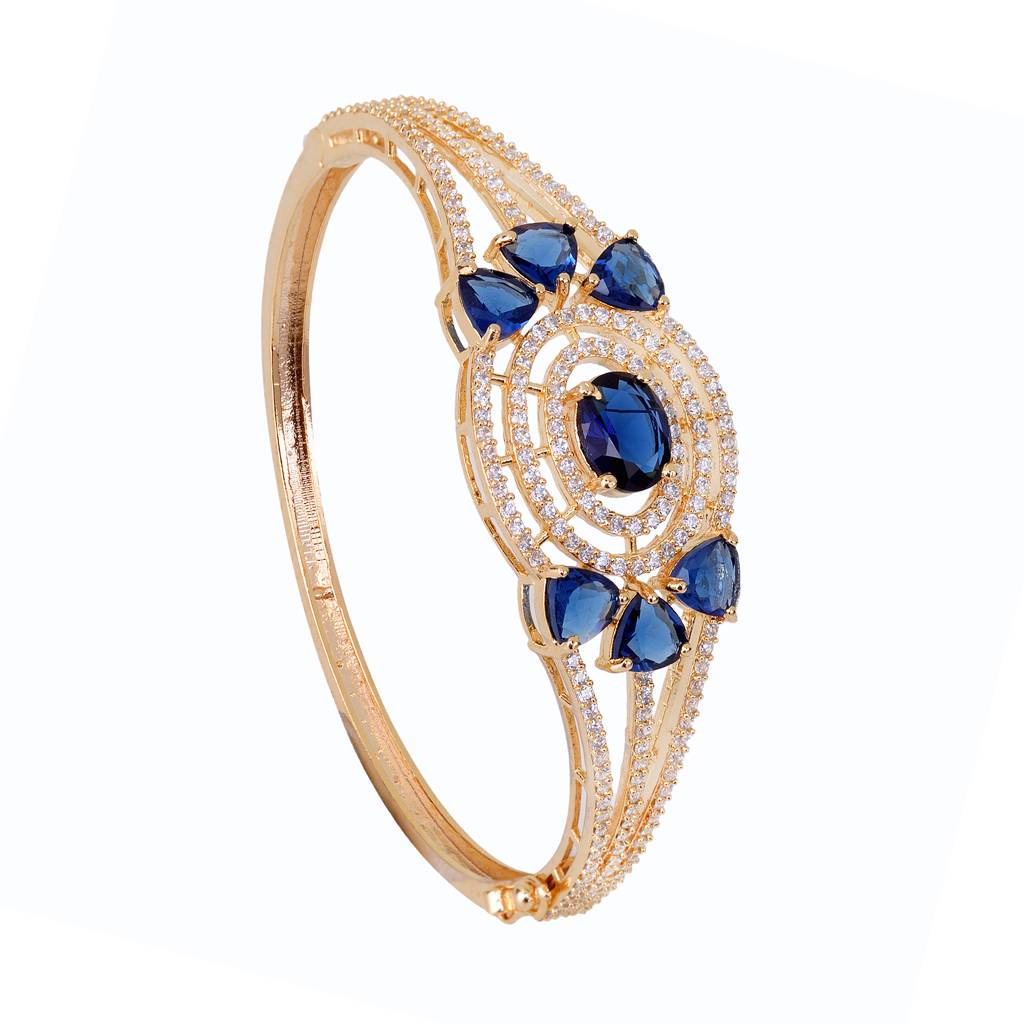 Saraf Jewellery, Gold Plated With Blue American Diamond Studded Handcrafted Designer Bracelet For Women & Girls : SJBR1108