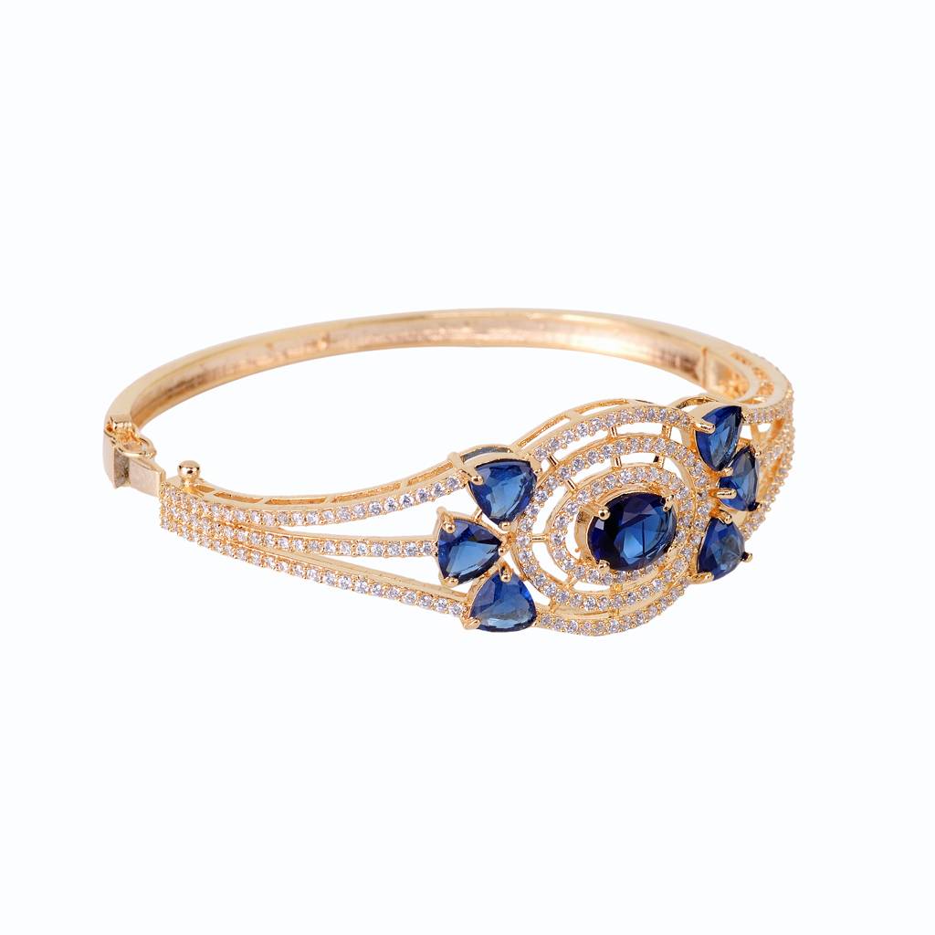 Saraf Jewellery, Gold Plated With Blue American Diamond Studded Handcrafted Designer Bracelet For Women & Girls : SJBR1108