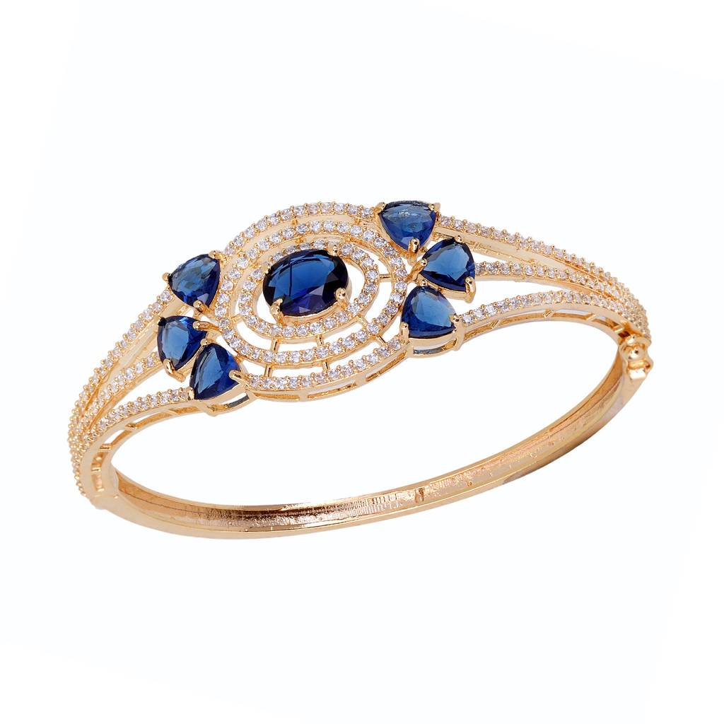 Saraf Jewellery, Gold Plated With Blue American Diamond Studded Handcrafted Designer Bracelet For Women & Girls : SJBR1108