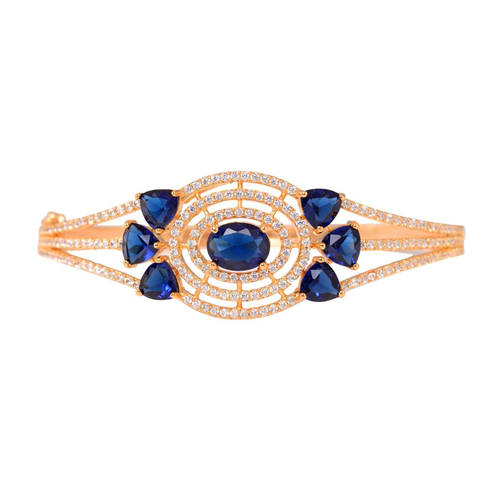Saraf Jewellery, Gold Plated With Blue American Diamond Studded Handcrafted Designer Bracelet For Women & Girls : SJBR1108