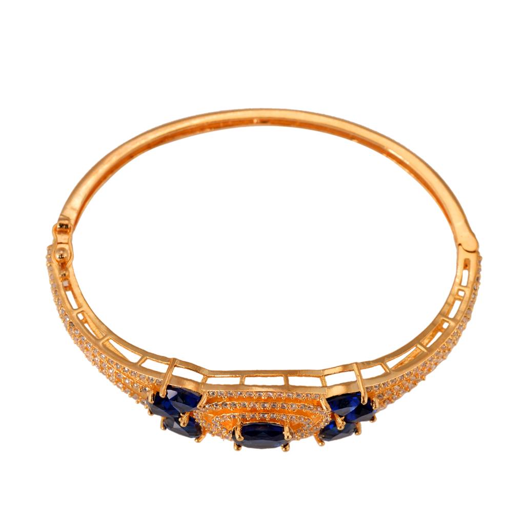 Saraf Jewellery, Gold Plated With Blue American Diamond Studded Handcrafted Designer Bracelet For Women & Girls : SJBR1108