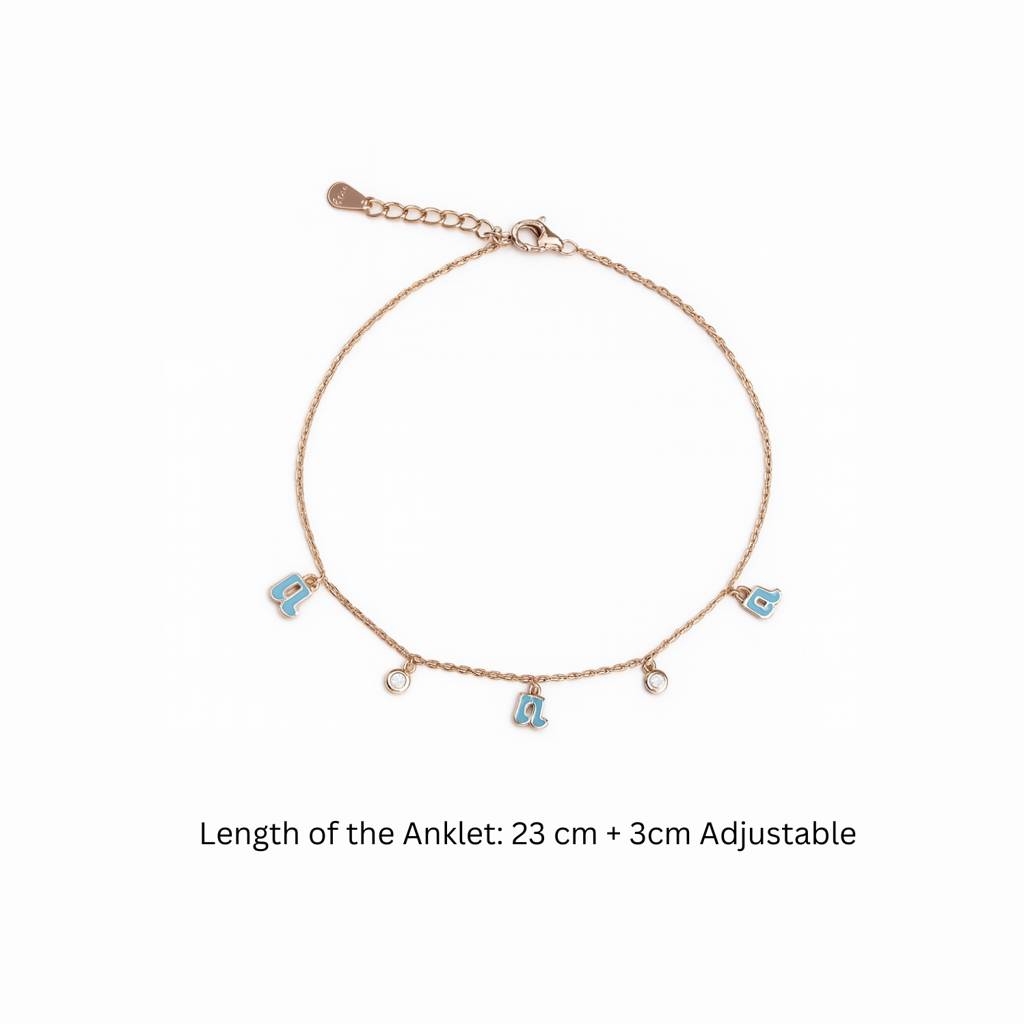 Melody Muse: 92.5 Silver Charm Anklet With Musical Charms For Women | Rose Gold Finish : 1108ANK