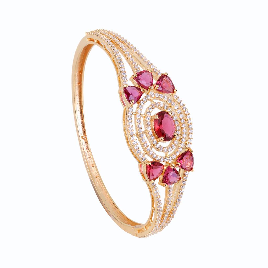 Saraf Jewellery, Gold Plated With Red American Diamond Studded Handcrafted Designer Bracelet For Women & Girls : SJBR1109