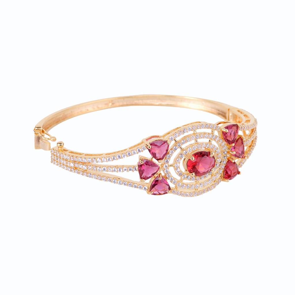 Saraf Jewellery, Gold Plated With Red American Diamond Studded Handcrafted Designer Bracelet For Women & Girls : SJBR1109