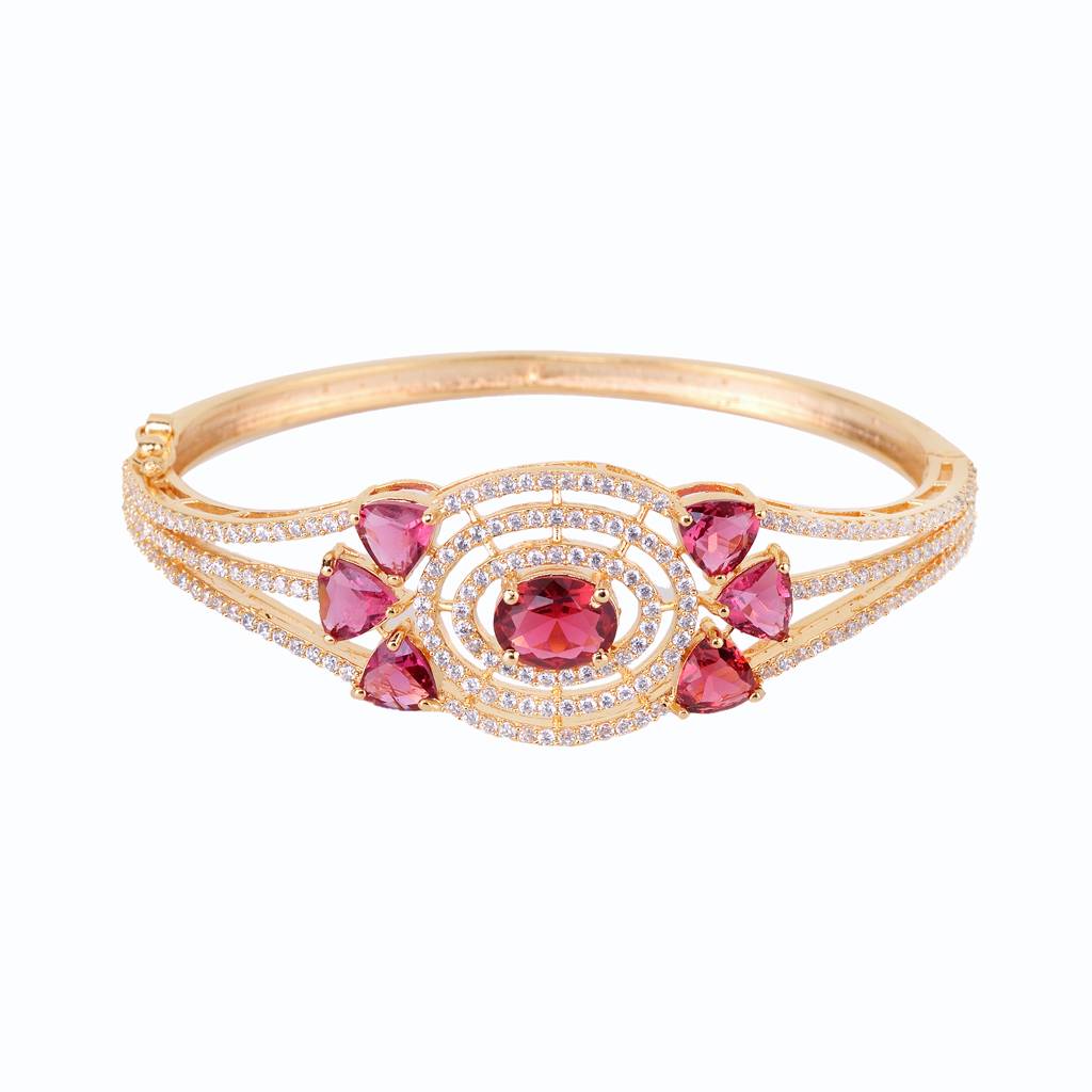 Saraf Jewellery, Gold Plated With Red American Diamond Studded Handcrafted Designer Bracelet For Women & Girls : SJBR1109