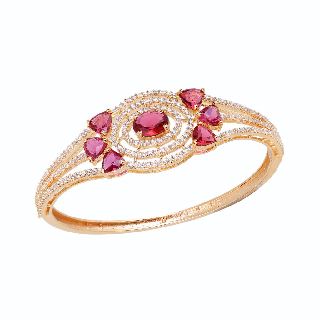 Saraf Jewellery, Gold Plated With Red American Diamond Studded Handcrafted Designer Bracelet For Women & Girls : SJBR1109