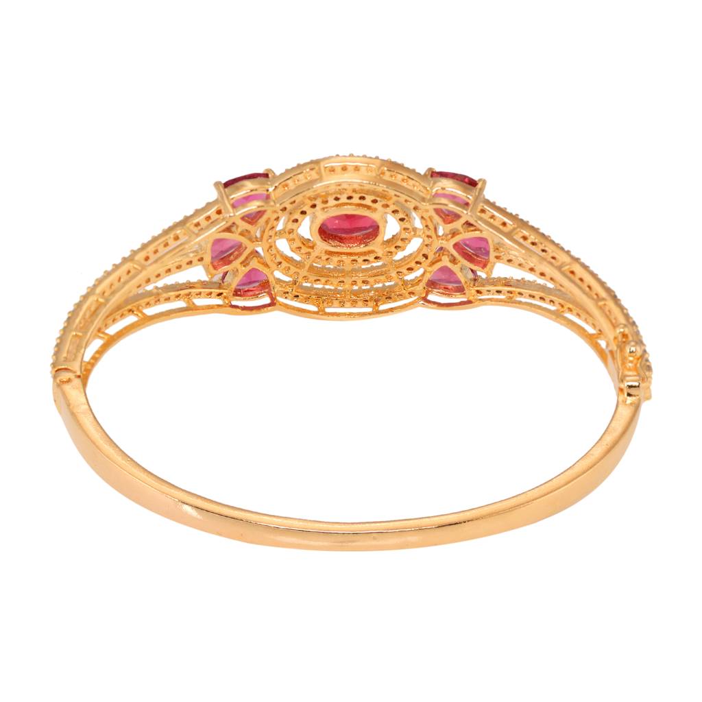 Saraf Jewellery, Gold Plated With Red American Diamond Studded Handcrafted Designer Bracelet For Women & Girls : SJBR1109