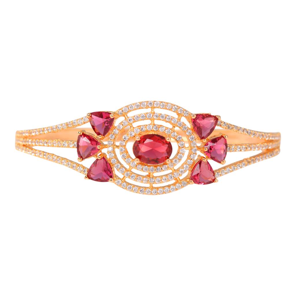 Saraf Jewellery, Gold Plated With Red American Diamond Studded Handcrafted Designer Bracelet For Women & Girls : SJBR1109