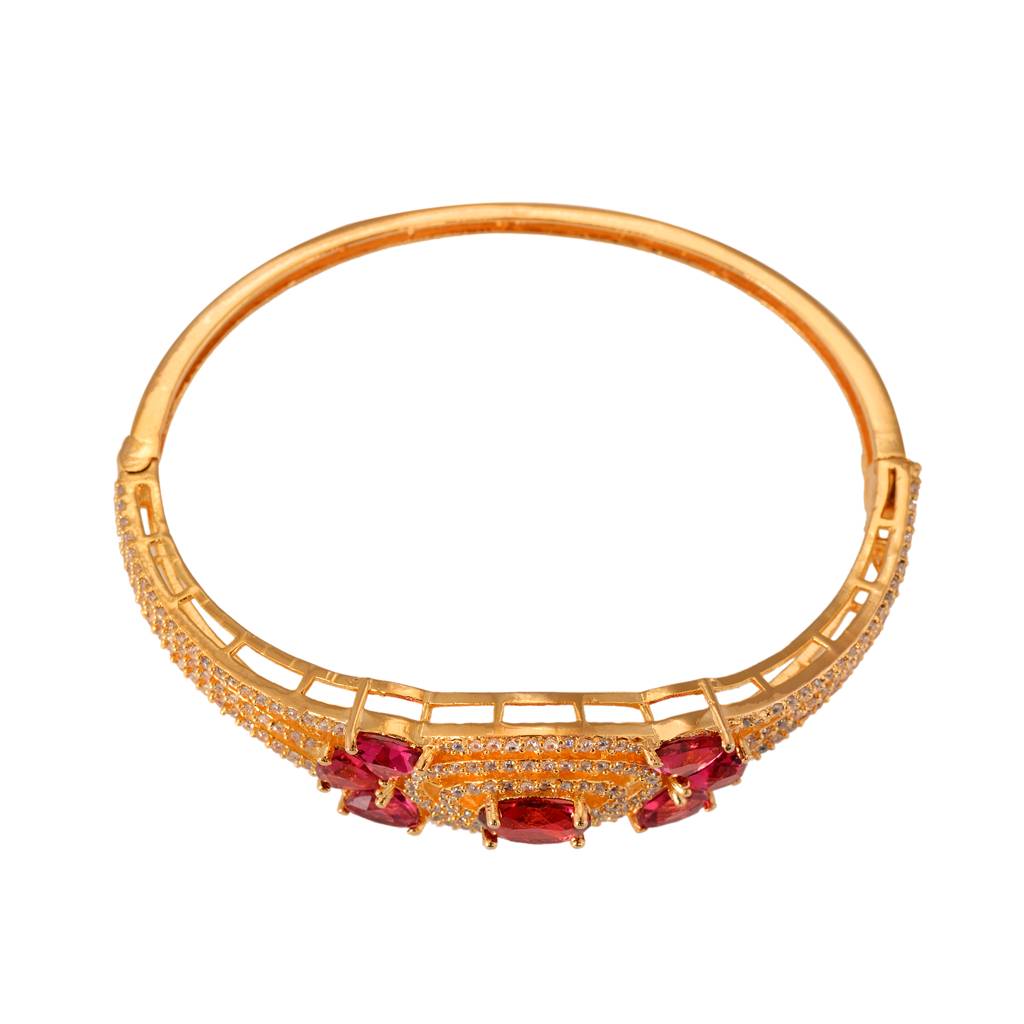 Saraf Jewellery, Gold Plated With Red American Diamond Studded Handcrafted Designer Bracelet For Women & Girls : SJBR1109