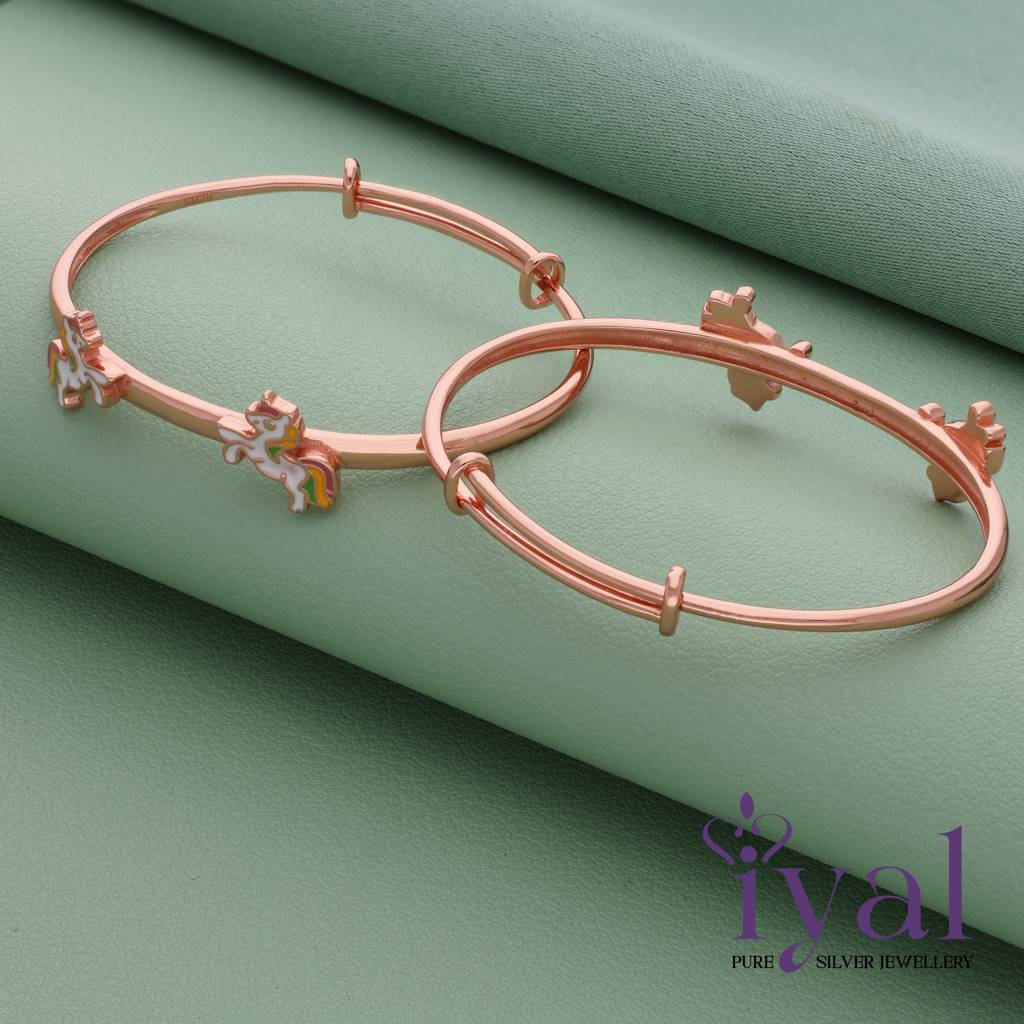 Unicorn18K Rose Gold Polish 925 Silver Kid Bangle(Pair) : 111