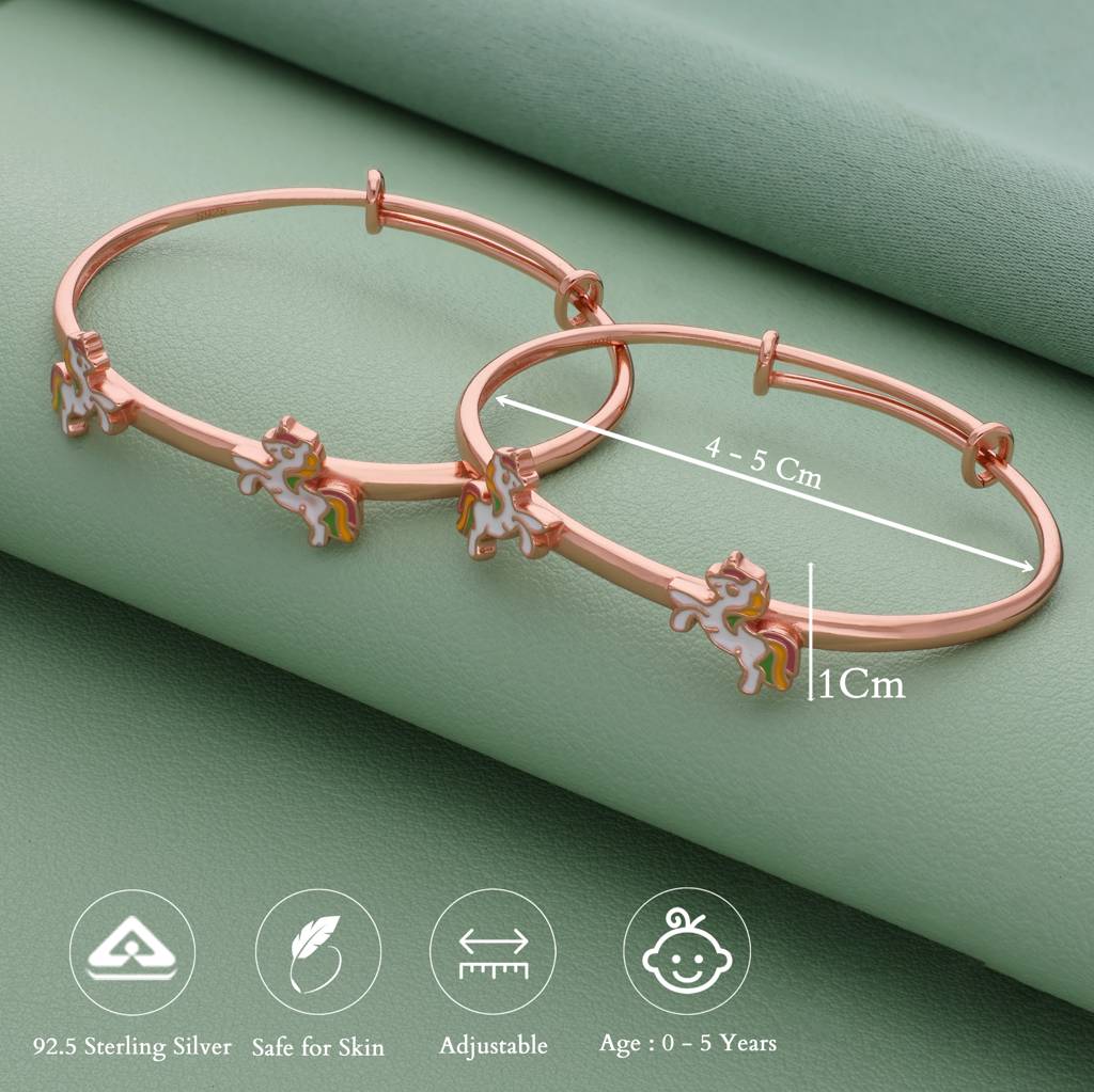 Unicorn18K Rose Gold Polish 925 Silver Kid Bangle(Pair) : 111