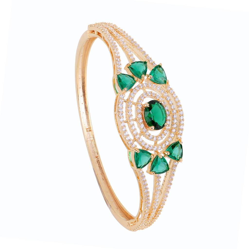 Saraf Jewellery, Gold Plated With Green American Diamond Studded Handcrafted Designer Bracelet For Women & Girls : SJBR1110