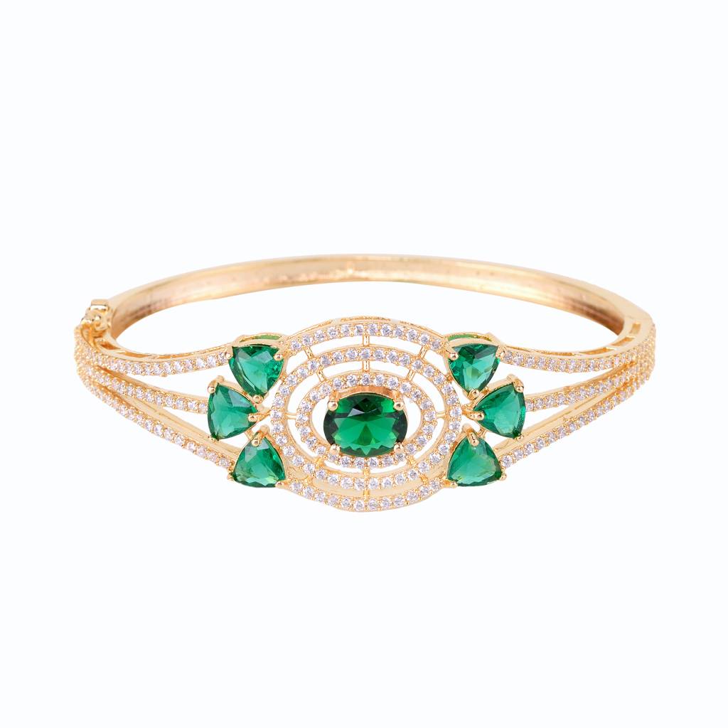 Saraf Jewellery, Gold Plated With Green American Diamond Studded Handcrafted Designer Bracelet For Women & Girls : SJBR1110