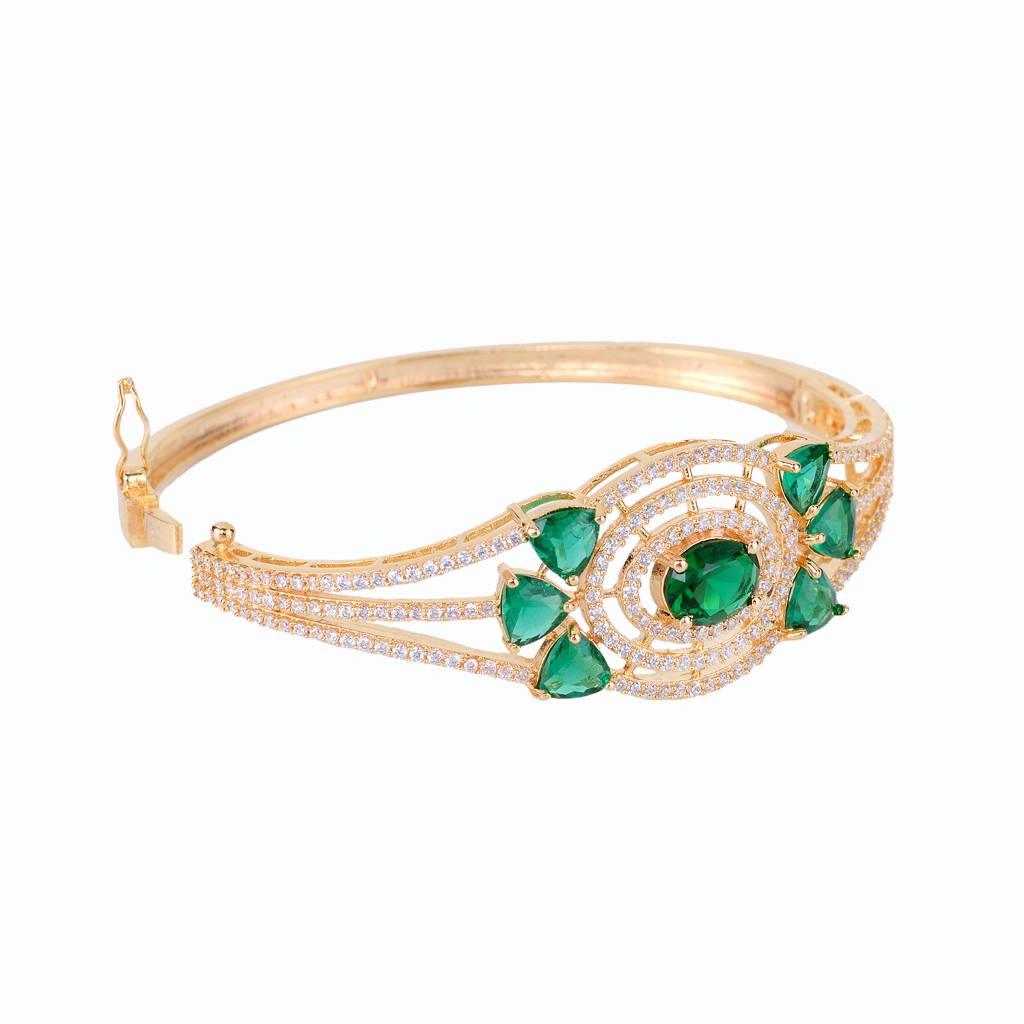 Saraf Jewellery, Gold Plated With Green American Diamond Studded Handcrafted Designer Bracelet For Women & Girls : SJBR1110