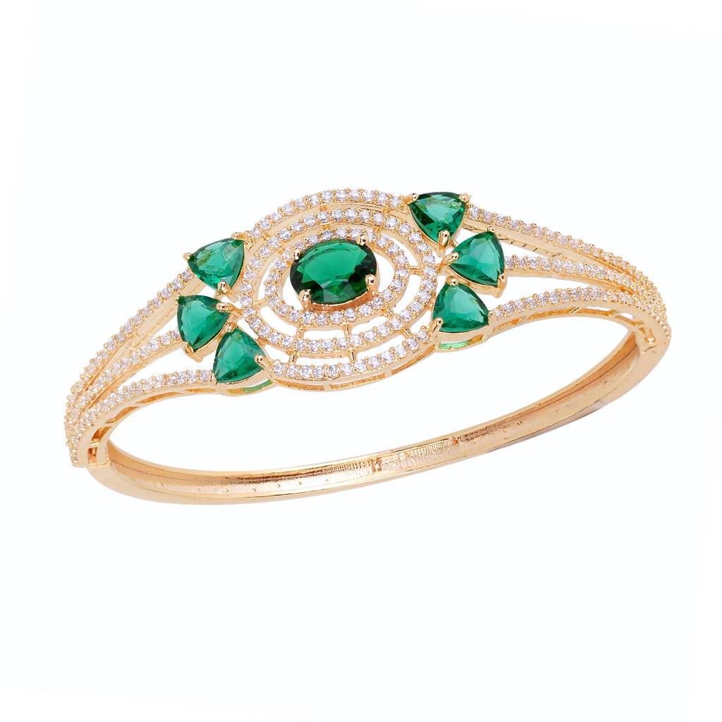 Saraf Jewellery, Gold Plated With Green American Diamond Studded Handcrafted Designer Bracelet For Women & Girls : SJBR1110