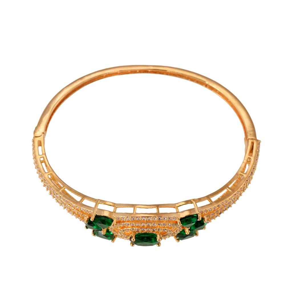 Saraf Jewellery, Gold Plated With Green American Diamond Studded Handcrafted Designer Bracelet For Women & Girls : SJBR1110