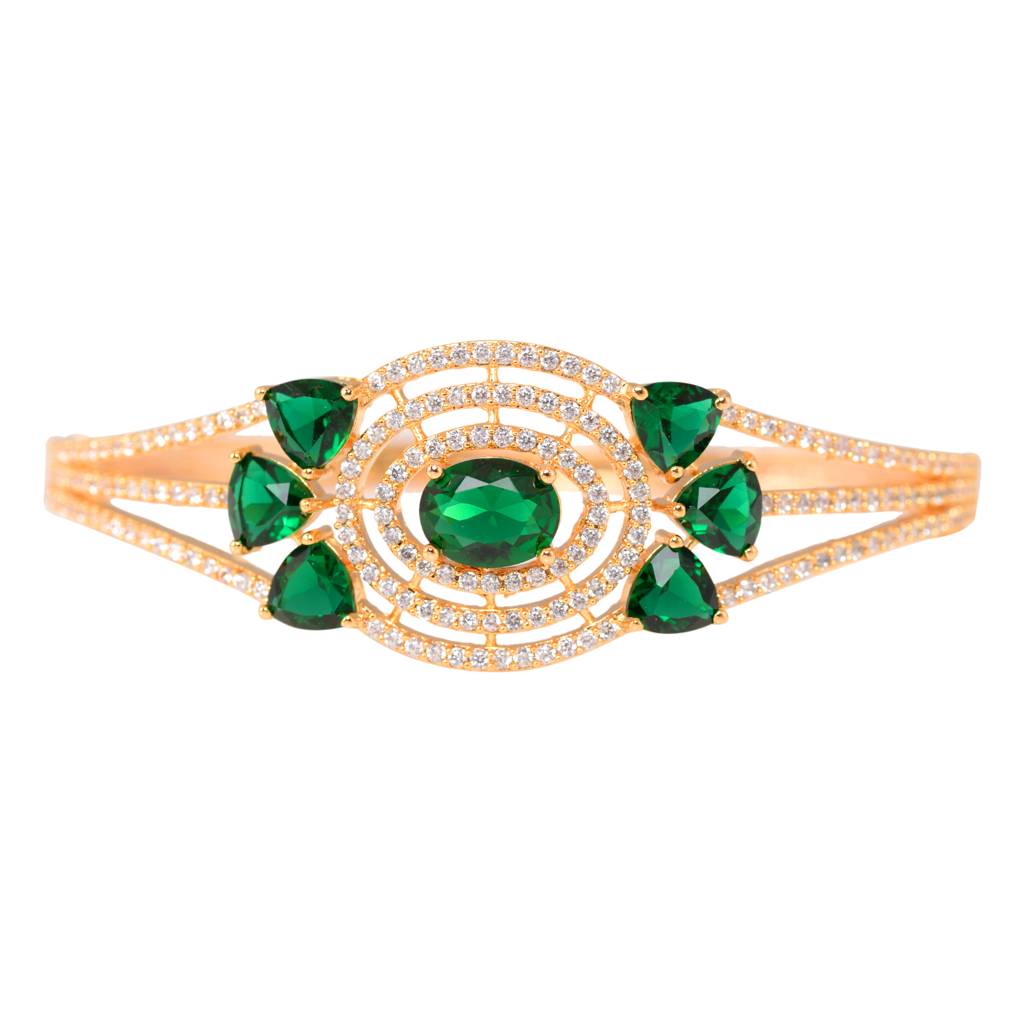 Saraf Jewellery, Gold Plated With Green American Diamond Studded Handcrafted Designer Bracelet For Women & Girls : SJBR1110