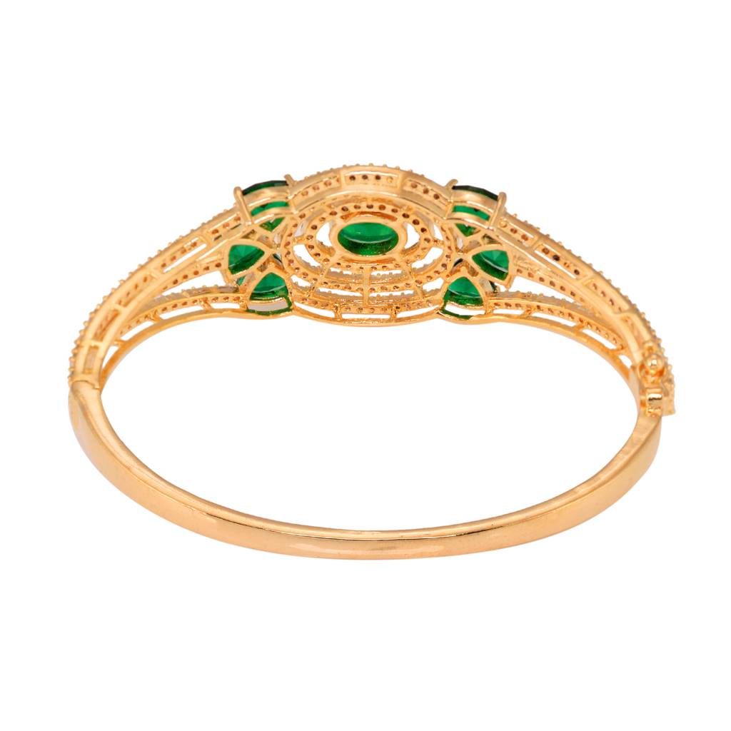 Saraf Jewellery, Gold Plated With Green American Diamond Studded Handcrafted Designer Bracelet For Women & Girls : SJBR1110