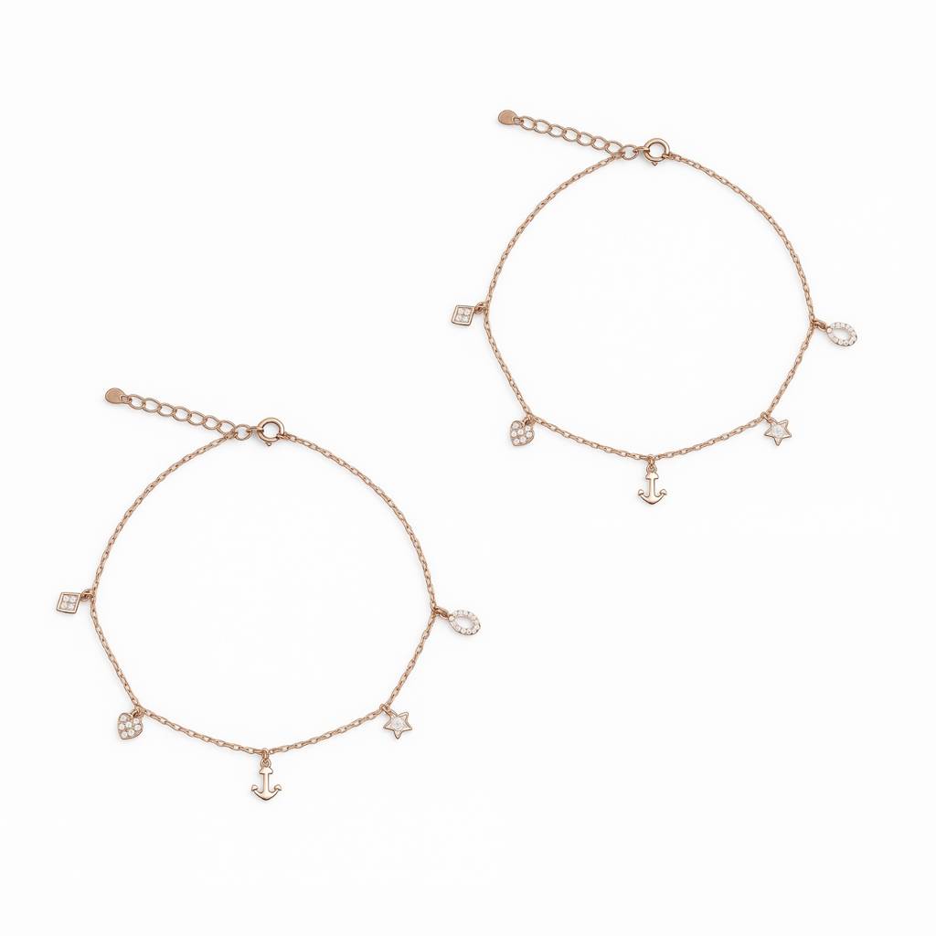Ocean Whispers: 92.5 Silver Sea-Inspired Charm Anklet For Women | Rose Gold : 1110ANK