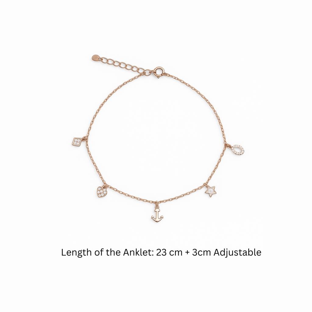 Ocean Whispers: 92.5 Silver Sea-Inspired Charm Anklet For Women | Rose Gold : 1110ANK