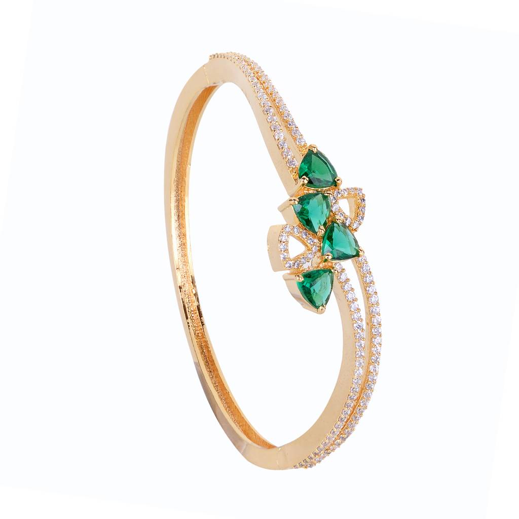 Saraf Jewellery,Gold Plated With Green American Diamond Studded Handcrafted Stylish Bracelet For Women & Girls : SJBR1111
