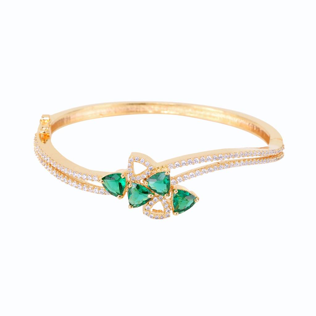 Saraf Jewellery,Gold Plated With Green American Diamond Studded Handcrafted Stylish Bracelet For Women & Girls : SJBR1111