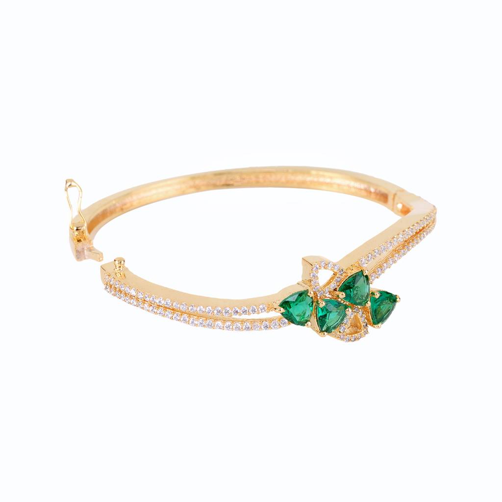 Saraf Jewellery,Gold Plated With Green American Diamond Studded Handcrafted Stylish Bracelet For Women & Girls : SJBR1111