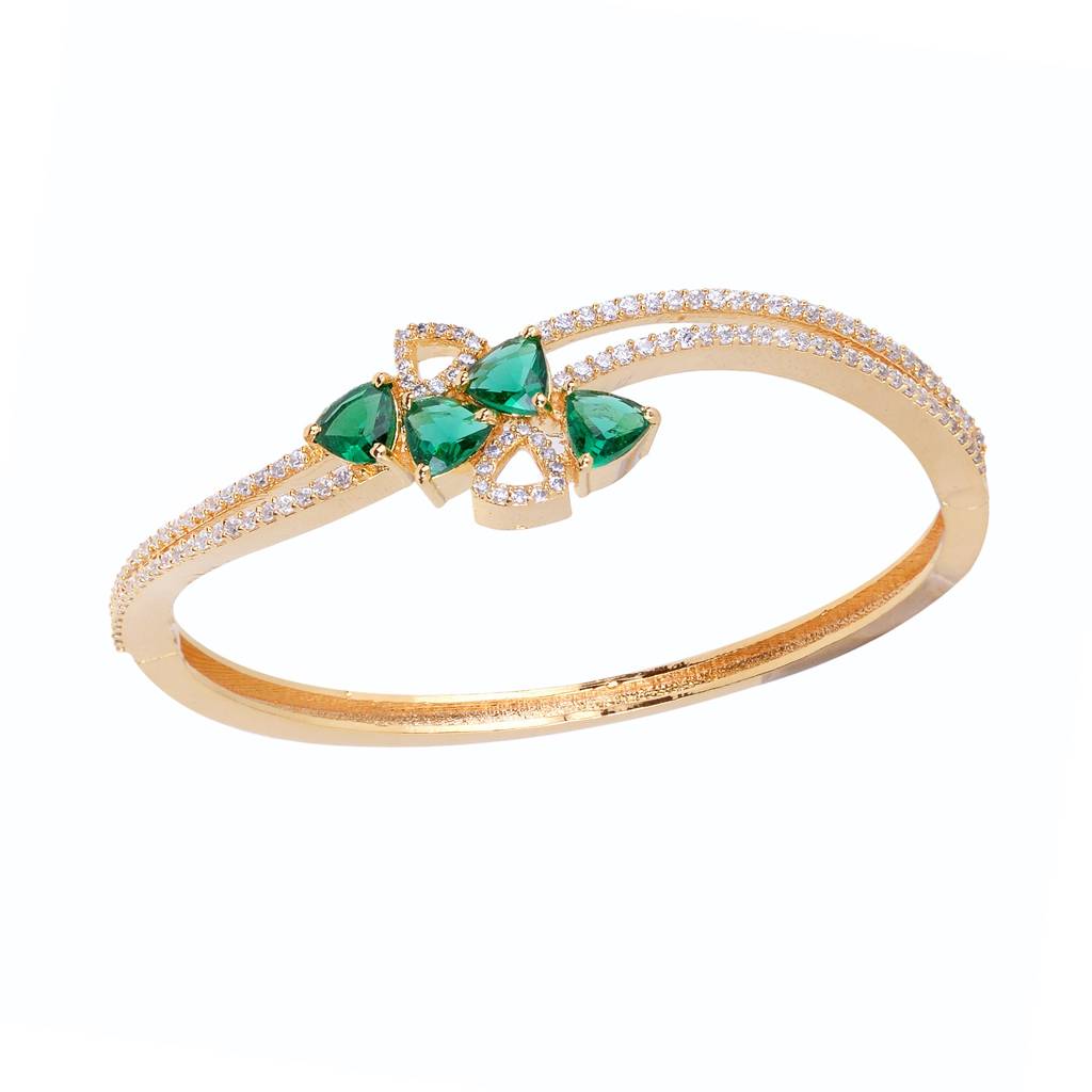 Saraf Jewellery,Gold Plated With Green American Diamond Studded Handcrafted Stylish Bracelet For Women & Girls : SJBR1111