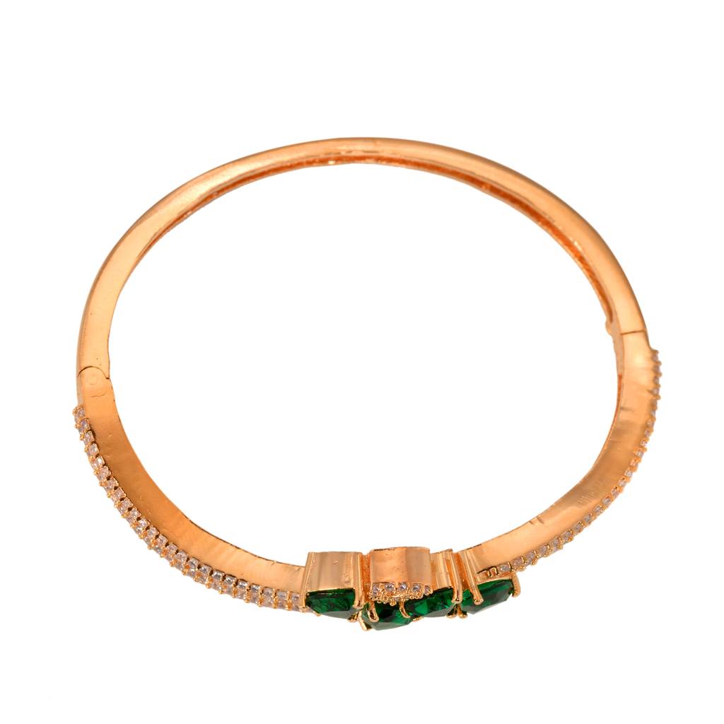 Saraf Jewellery,Gold Plated With Green American Diamond Studded Handcrafted Stylish Bracelet For Women & Girls : SJBR1111