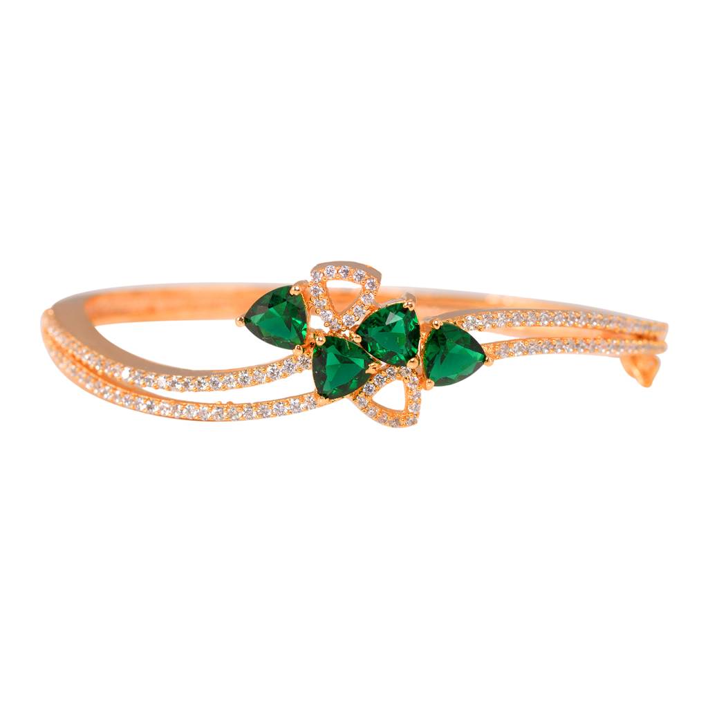 Saraf Jewellery,Gold Plated With Green American Diamond Studded Handcrafted Stylish Bracelet For Women & Girls : SJBR1111